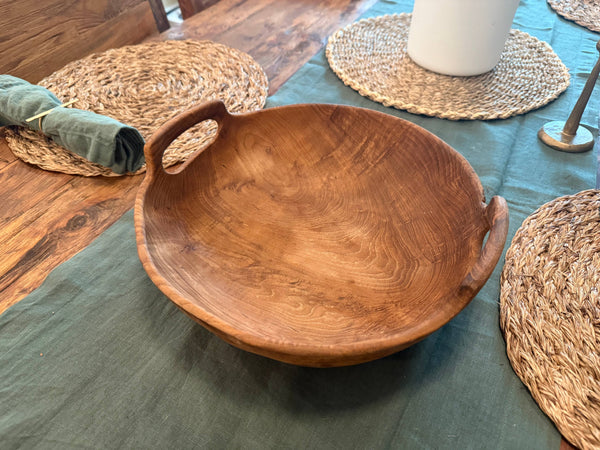 Rustic Teak Bowl with Handles - 12