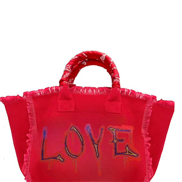 Love Crystal Drip Fringe Canvas Bag