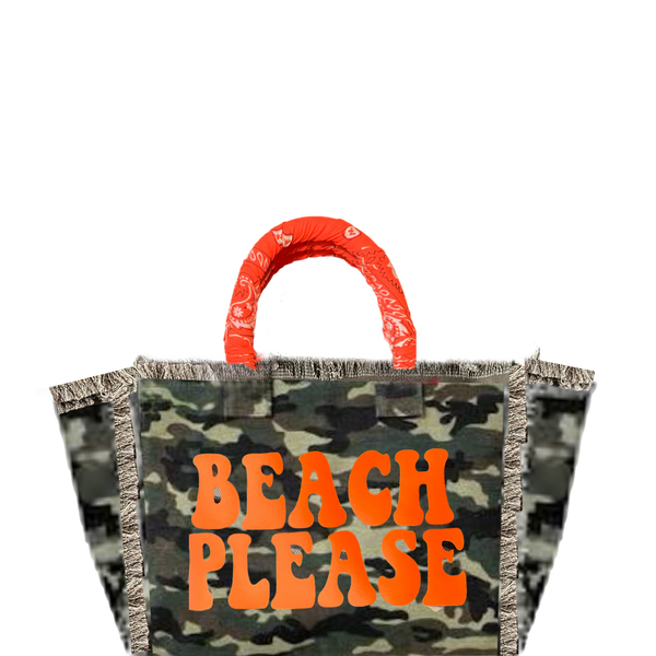 Beach Please Fringe Canvas Bag Camo