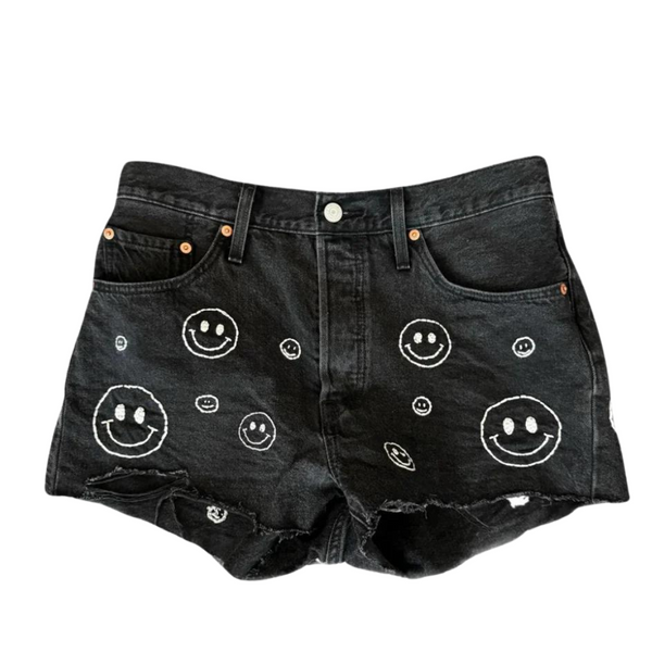 Denim Shorts Hand Embroidery White Smiles Levi’s 501