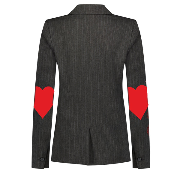 Hearts On Elbow Pinstripe Blazer - Charcoal