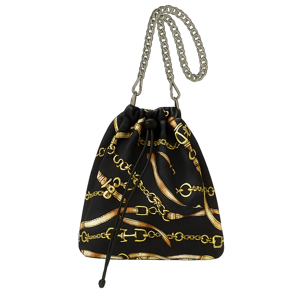 Drawstring Equestrian Chain Silk Like Pouch