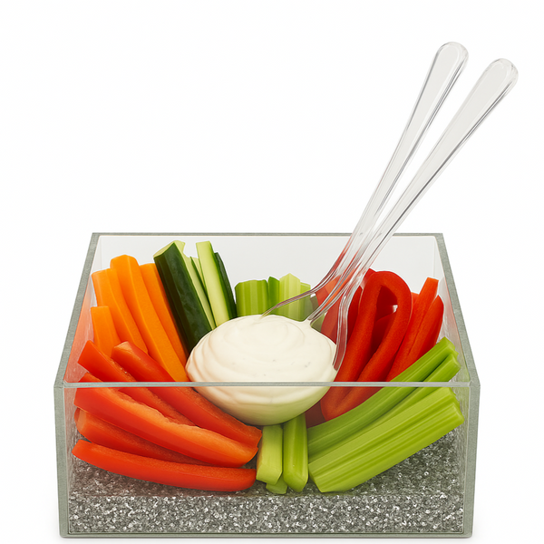 Acrylic Square Salad Bowl Silver Glitter