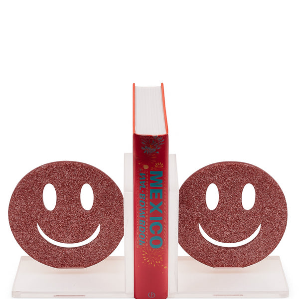 Acrylic Pink Glitter Smiles Bookends