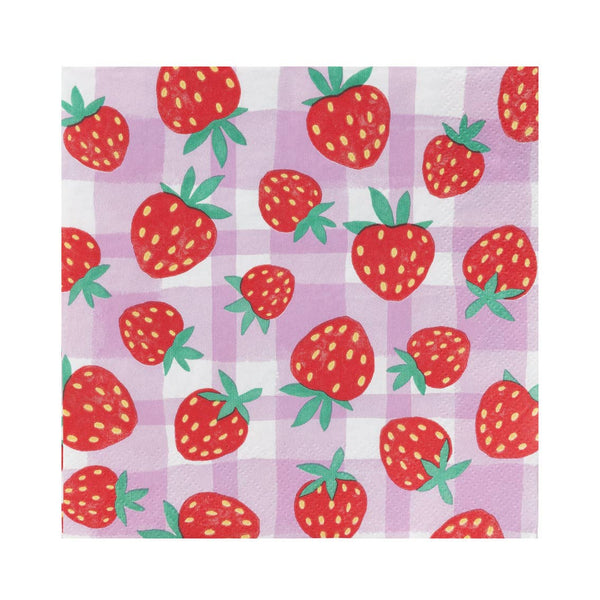 Strawberry Gingham Paper Napkins | 20 Pack | Summer Party |