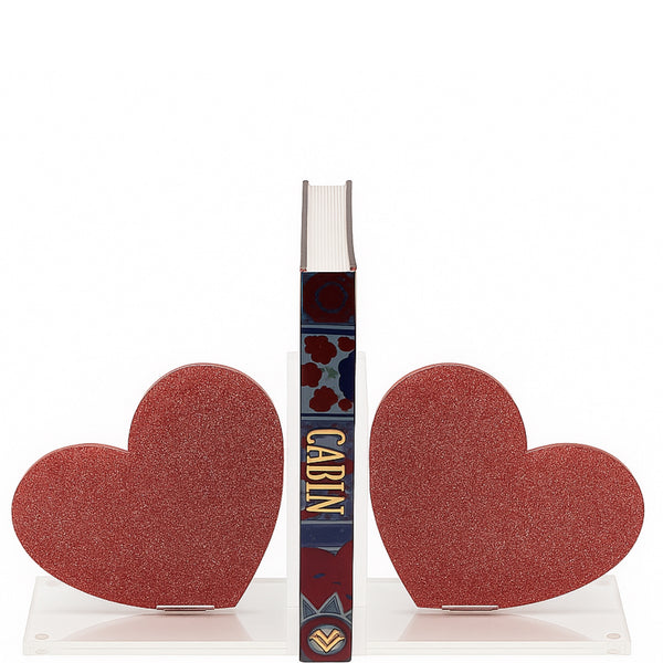 Acrylic Pink Glitter Hearts Bookends