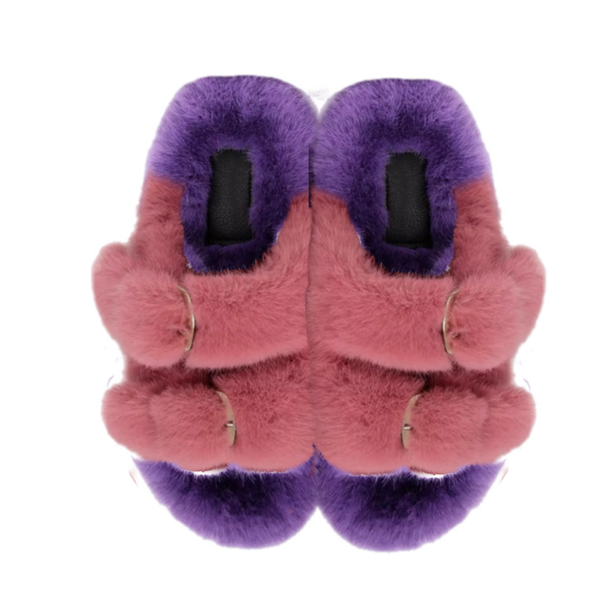 Faux Luxe Fur Sandals Purple-Rose