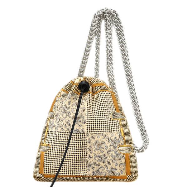 Drawstring Chain Houndstooth Equestrian Silk Pouch