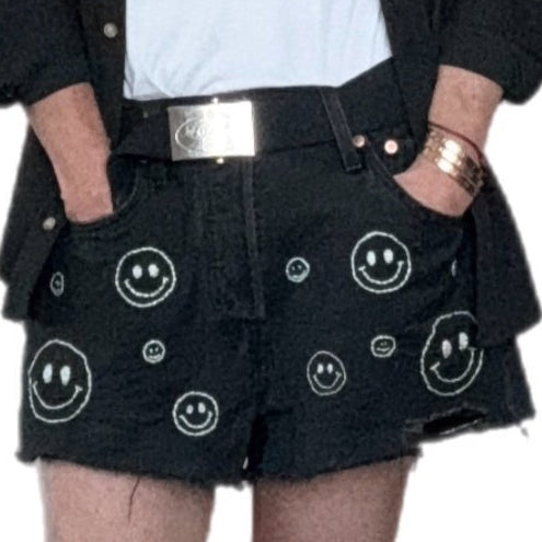 Denim Shorts Hand Embroidery White Smiles Levi’s 501