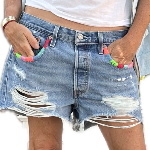 Denim Hand Embroidered Bright All Pocket Shorts Levi’s 501 SAMPLE SALE