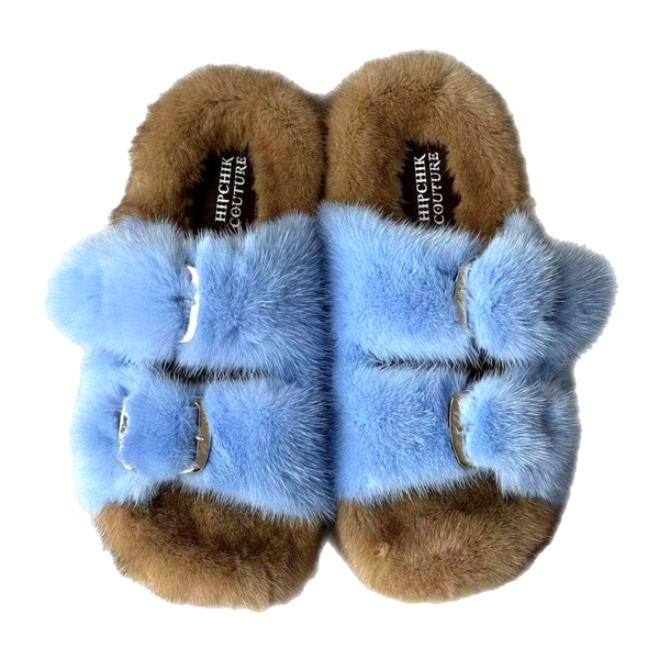 Mink Slide Sandals Shoes - Natural Lt Blue