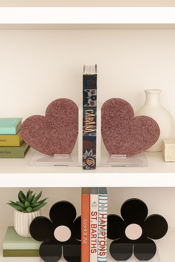 Acrylic Pink Glitter Hearts Bookends