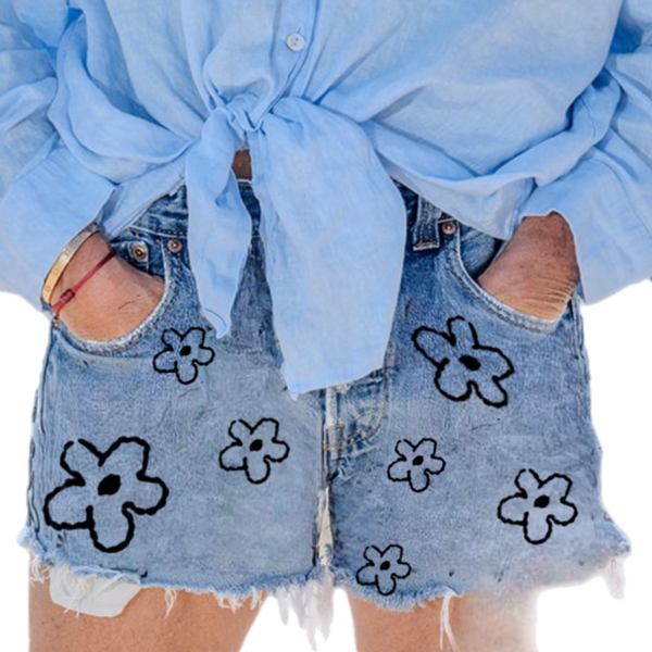 Denim Hand Embroidered Daisies Shorts - Levi’s 501
