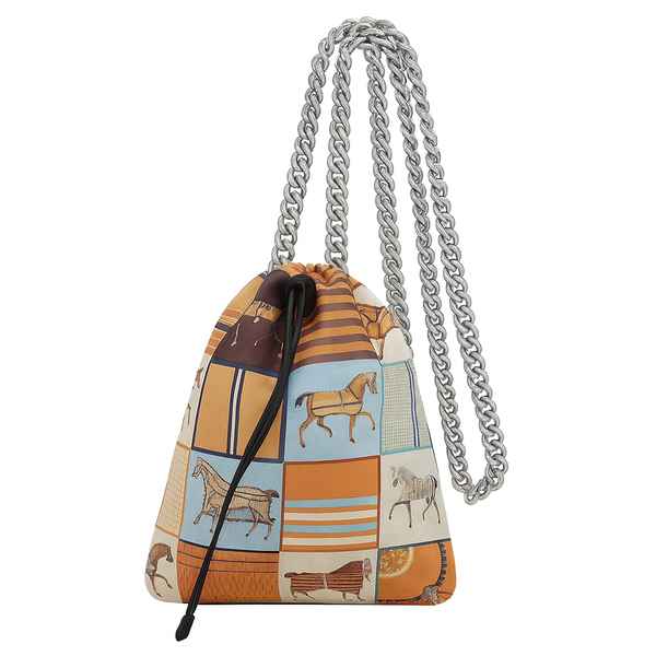 Drawstring Chain Equestrian Horses Stripes Silk Pouch
