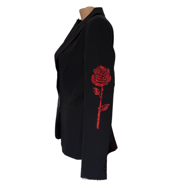 Crystal Rose Sleeve Blazer - Black
