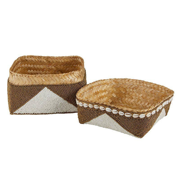 Two-Tone Beaded Baskets - Set of 3