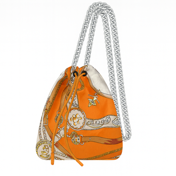 Drawstring Chain Equestrian Classic Silk Pouch