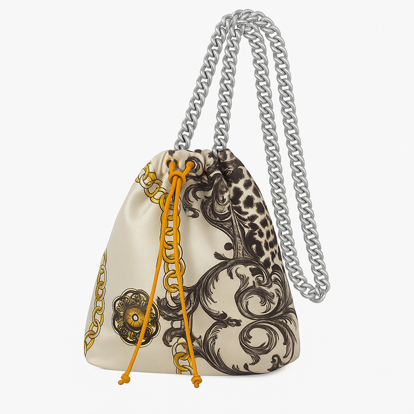 Drawstring Beige Leopard Silk Pouch