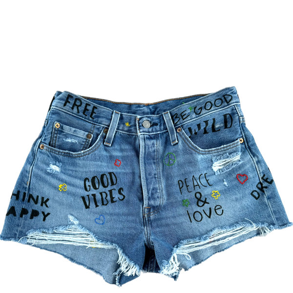 Denim Hand Painted Embroidered Happy Shorts - Levi’s 501