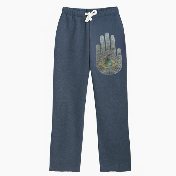 Hamsah White Crystal Eye Boyfriend Relaxed Pants