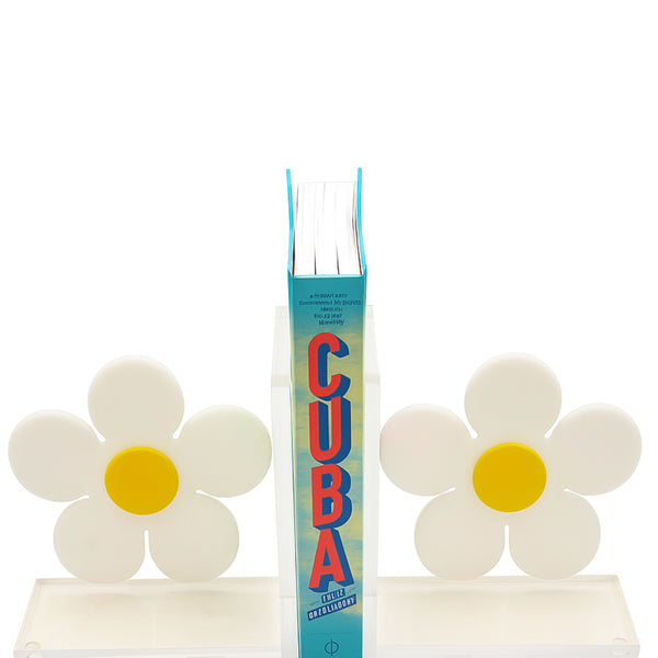 Acrylic White Daisies Bookends