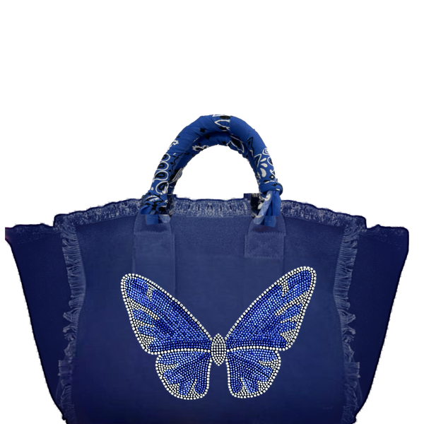 Blue Butterfly Fringe Canvas Bag