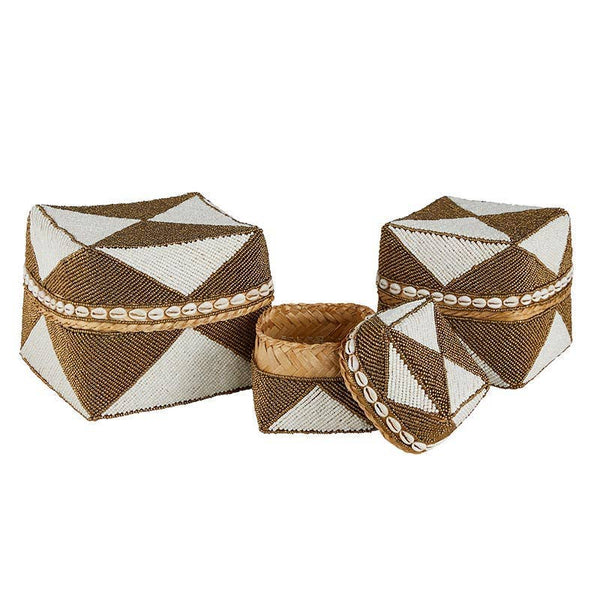 Two-Tone Beaded Baskets - Set of 3