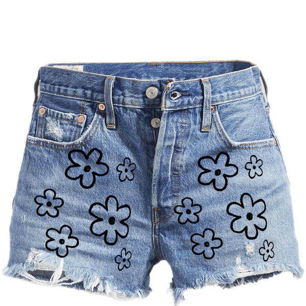 Denim Hand Embroidered Daisies Shorts - Levi’s 501