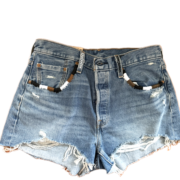 Denim Hand Blk Brwn Embroidered Colours Shorts - Levi’s 501