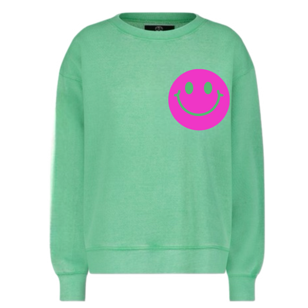 Neon Pink Smile Green Sweatshirt CREW SAMPLE SALE