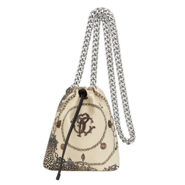 Drawstring Chain Beige Chain Leopard Silk Pouch