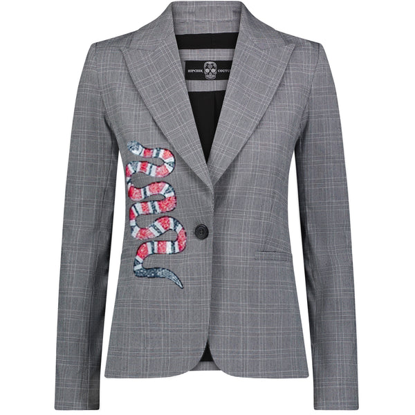 Front Snake Blazer - Black Plaid