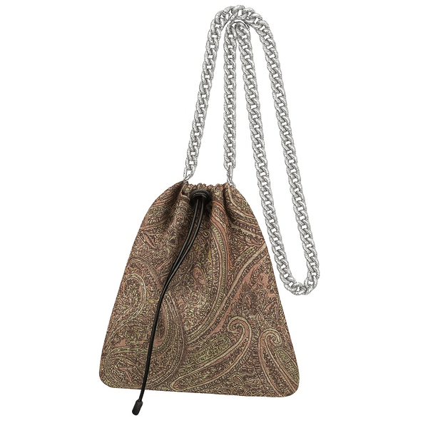 Drawstring Chain Paisley Silk Like Pouch Sample Sale
