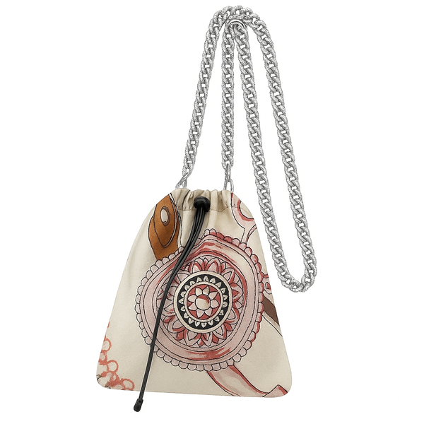 Drawstring Chain Double Sided Equestrian Silk Pouch