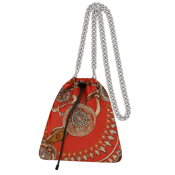 Drawstring Chain Double Sided Equestrian Silk Pouch