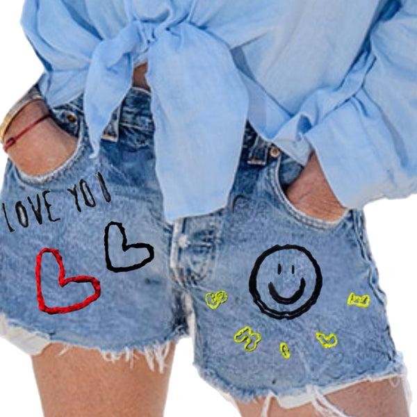 Denim Hand Embroidered Love Shorts - Levi's 501