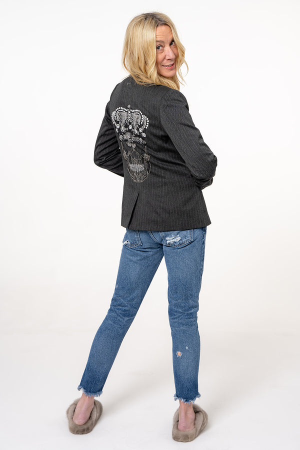 Crown Skull Pinstripe Blazer- SAMPLE SALE