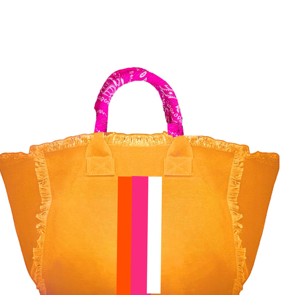 Monogram Text Orange Custom Fringe Canvas Tote Bag