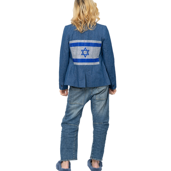Crystal Israel Flag Blazer - Denim
