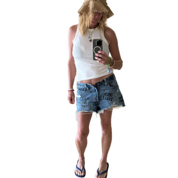 Denim Hand Painted Embroidered Happy Shorts - Levi’s 501