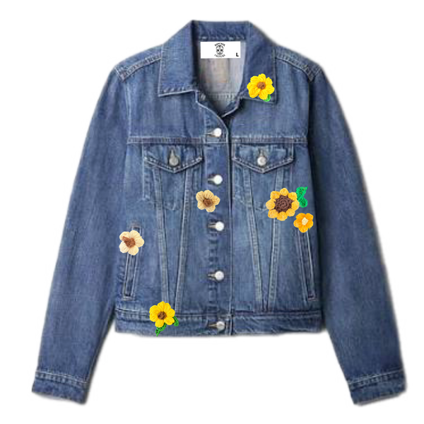 Crochet Flowers Vintage Denim Jacket
