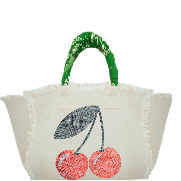 Cherries Canvas Fringe Bag