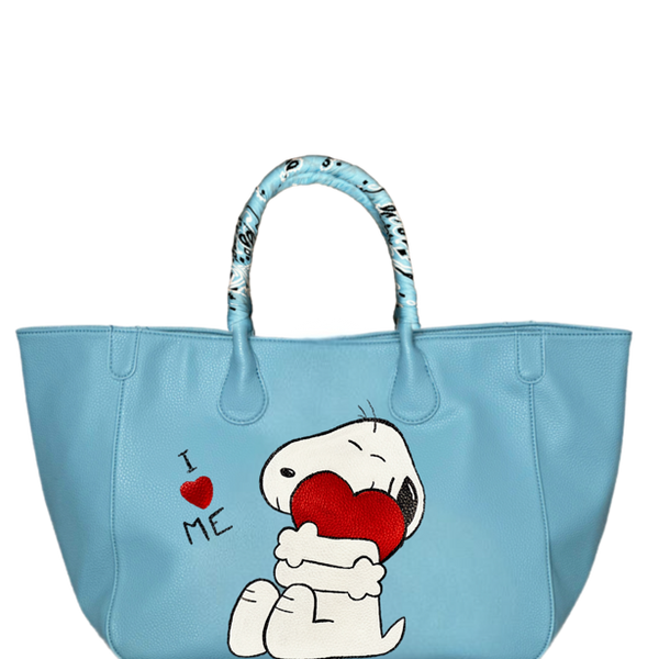 Everyday Vegan Leather Tote - Hand Painted Snoopy