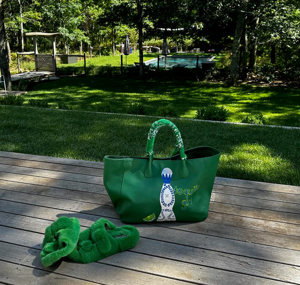 Everyday Vegan Leather Tote - Hand Screen Print Tequila Girl