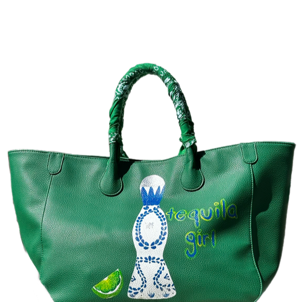 Everyday Vegan Leather Tote - Hand Screen Print Tequila Girl