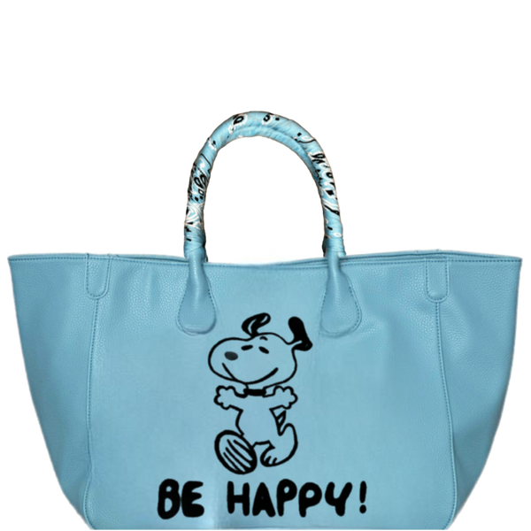 Everyday Vegan Leather Tote - Hand Painted Be Happy