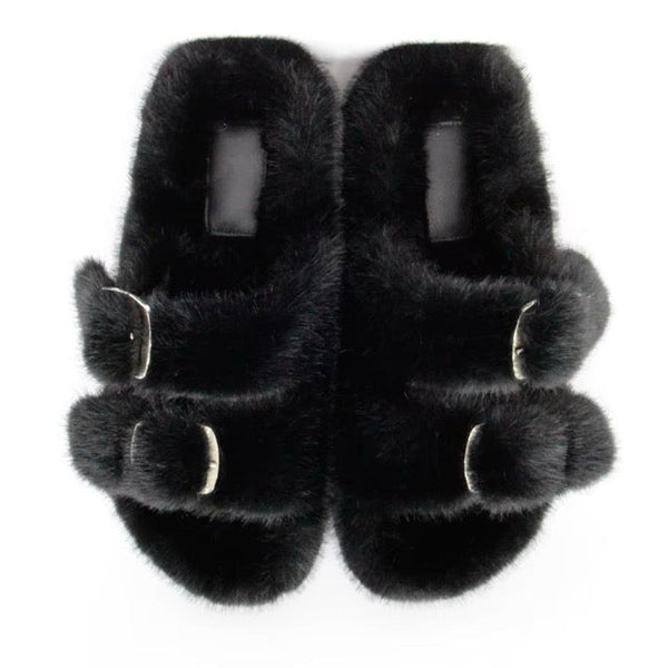 Mink Slide Sandals Shoes - Black