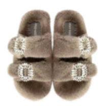 Mink Slide Sandals Shoes with Crystal Buckle Gray