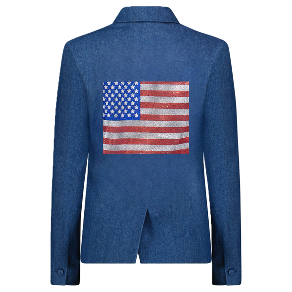 Crystal Usa Flag Sleeve Denim Blazer