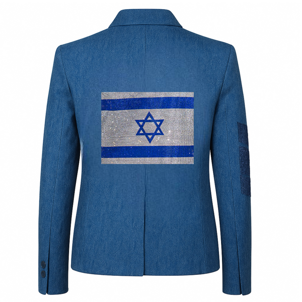 Crystal Israel Flag Blazer - Denim